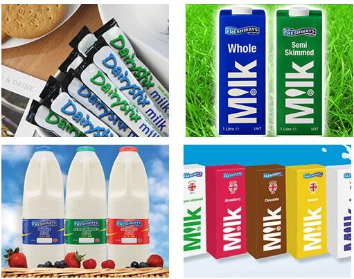 英國袋裝牛奶和果味奶